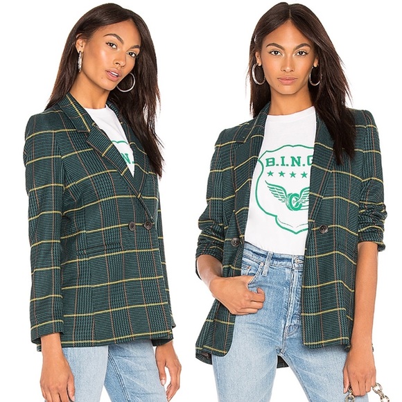 Anine Bing Jackets & Blazers - ANINE BING Madeleine Blazer Green Plaid Jacket XS